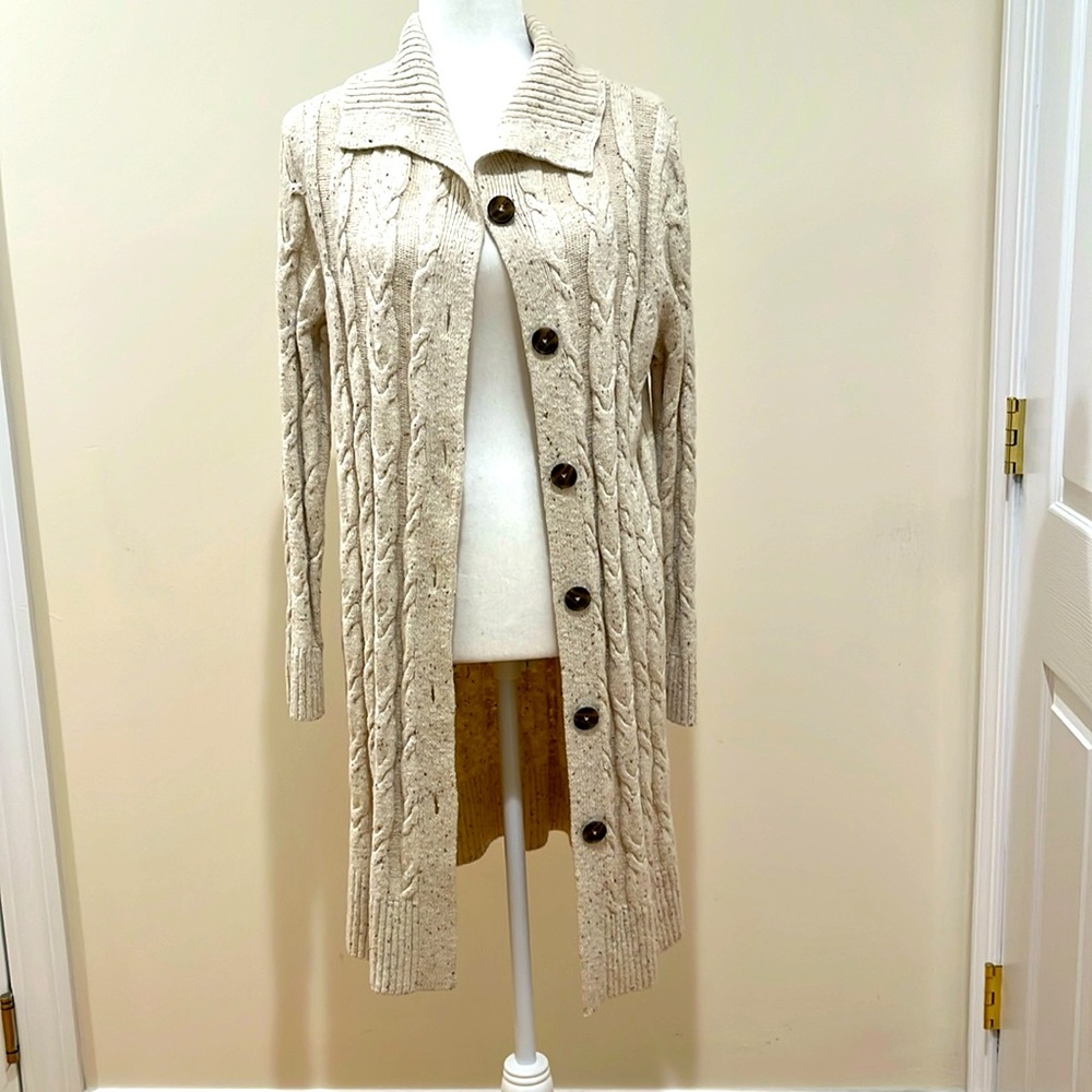 J.Jill Collared Cable Knit  Sweater Coat/Cardigan